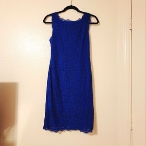 Adrianna Papell Blue Scalloped Lace Floral Lined Formal Dress Women Size 8